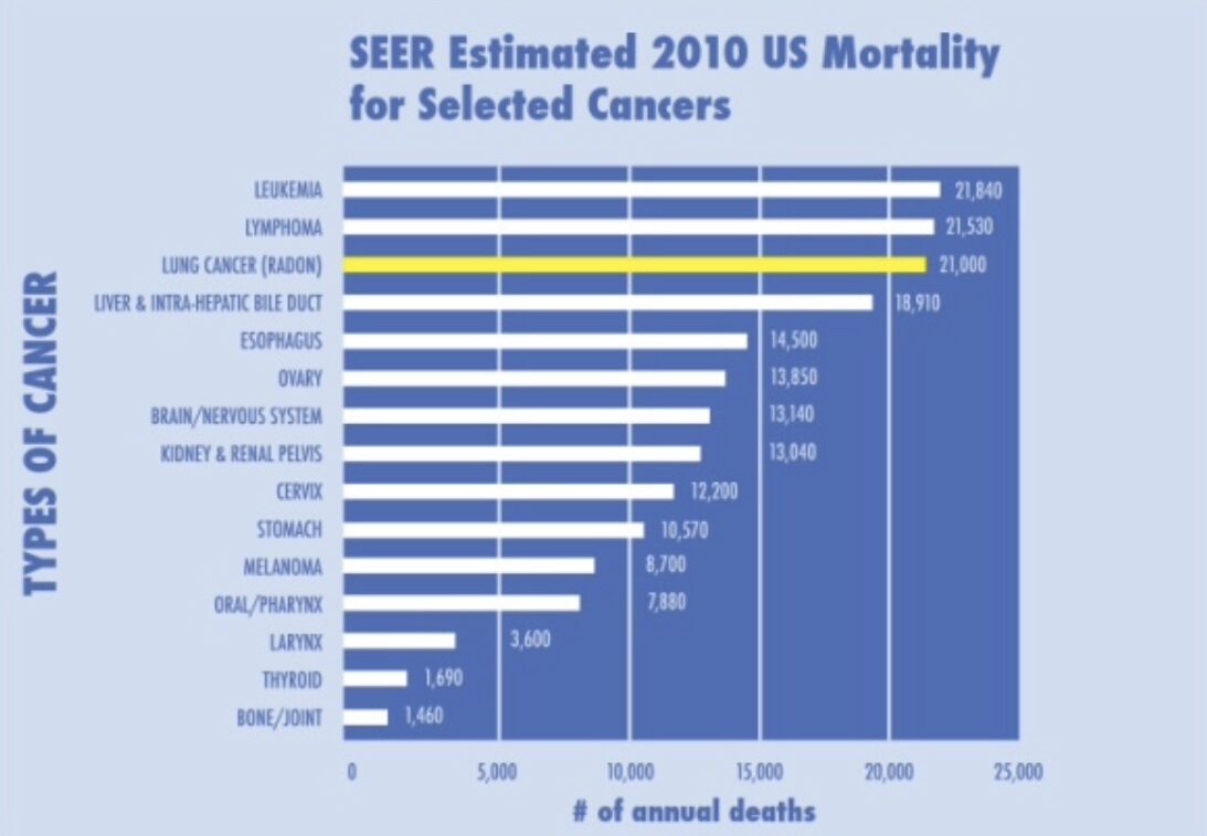 lung cancer risk from radon - 2021 SEER Estimated US Mortality for Selected Cancers