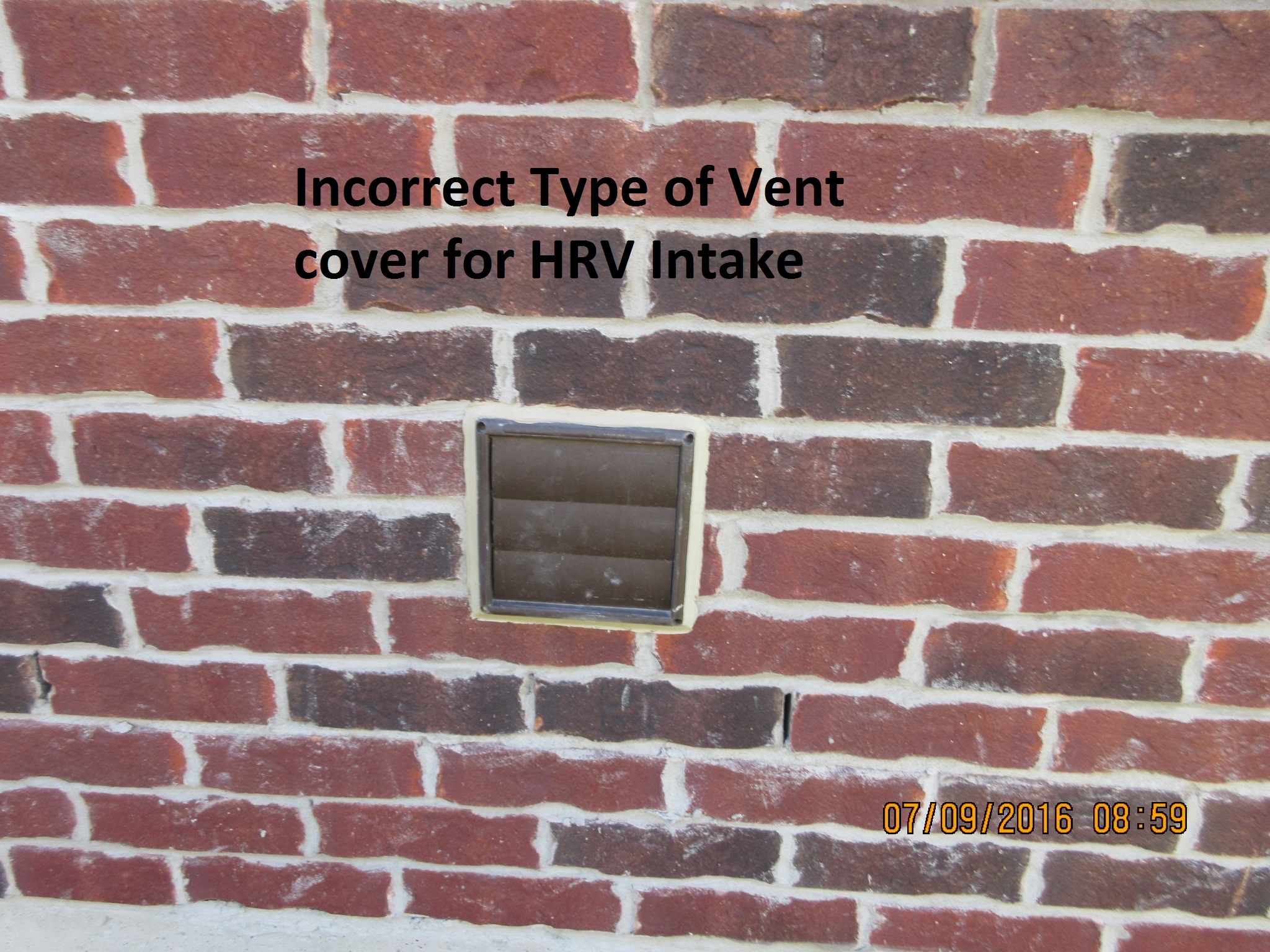Incorrect Type of Vent Cover for HRV Intake