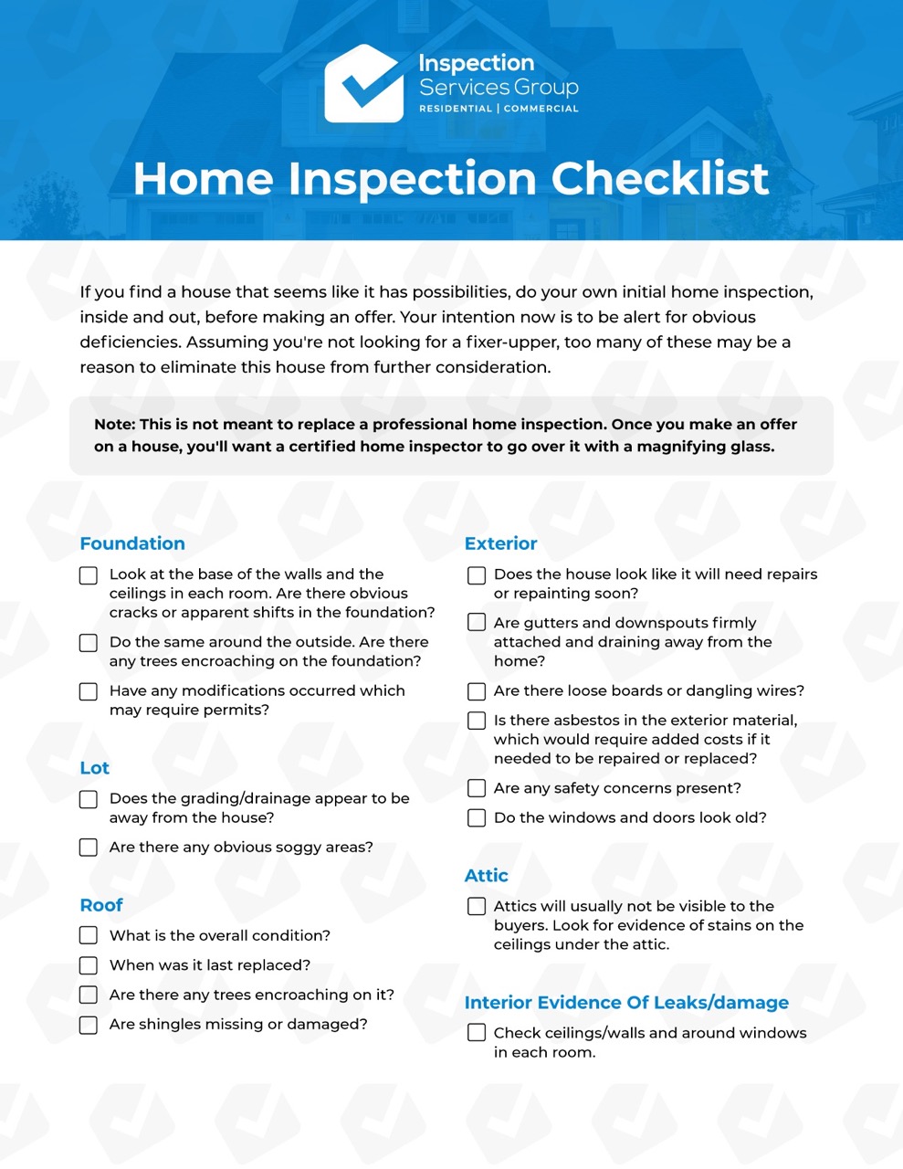 Home Inspection Checklist Page 1