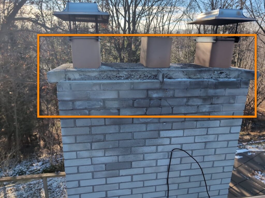 Extensive damage on the chimney cap